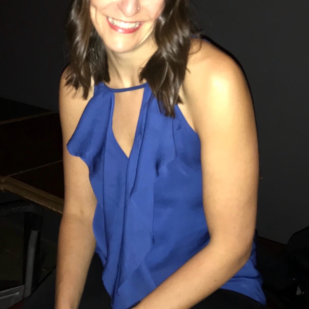 Jacob Chic Royal Blue Asymmetrical Ruffled Blouse